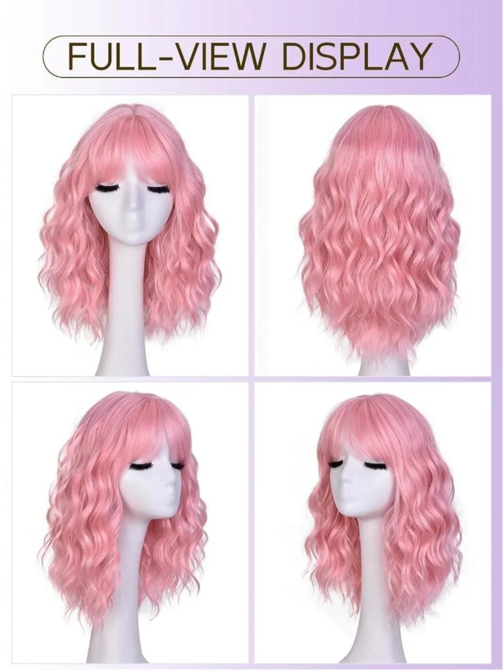 Women's Pink 14 Inch Natural Synthetic Short Curly Wavy Fiber Wigs
